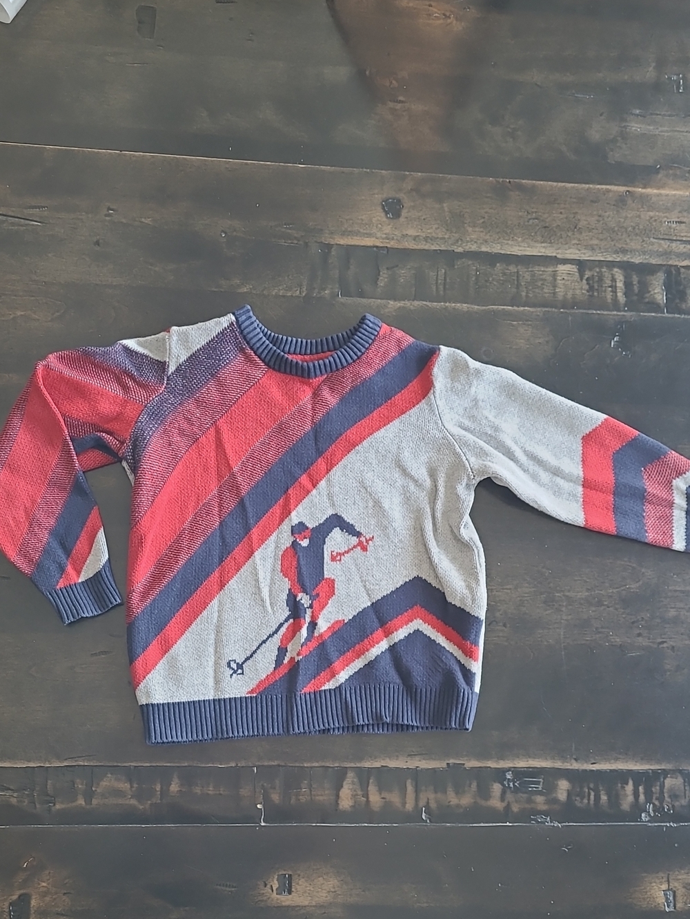 Size 4 Janie and Jack Red, Navy and Gray Ski Pattern Crewneck Sweater